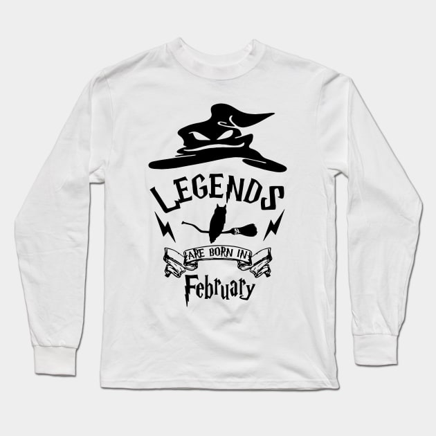 Legends Are Born In February Long Sleeve T-Shirt by Nayo Draws